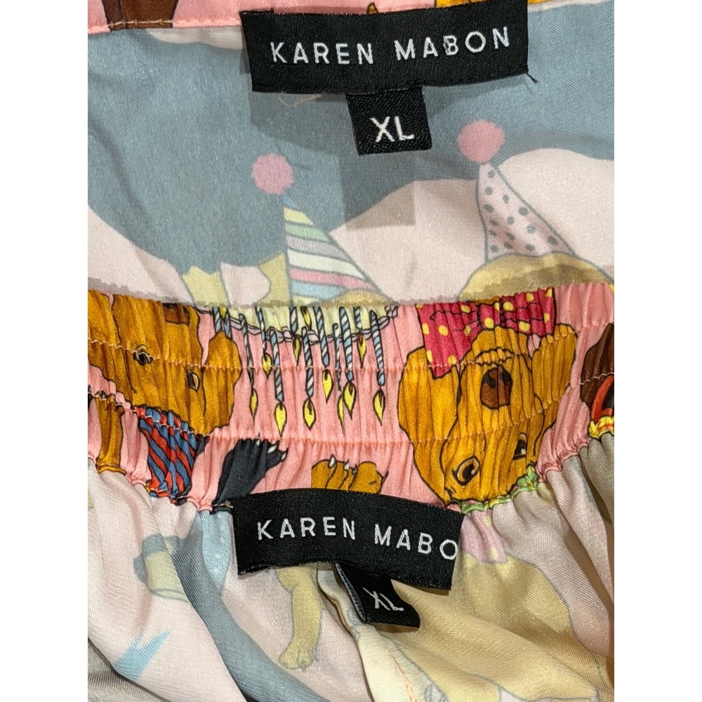 $135 Karen Mabon Hot Dog Birthday Satin Pajama Set Pink Dachshund Dog Print XL - Picture 12 of 12